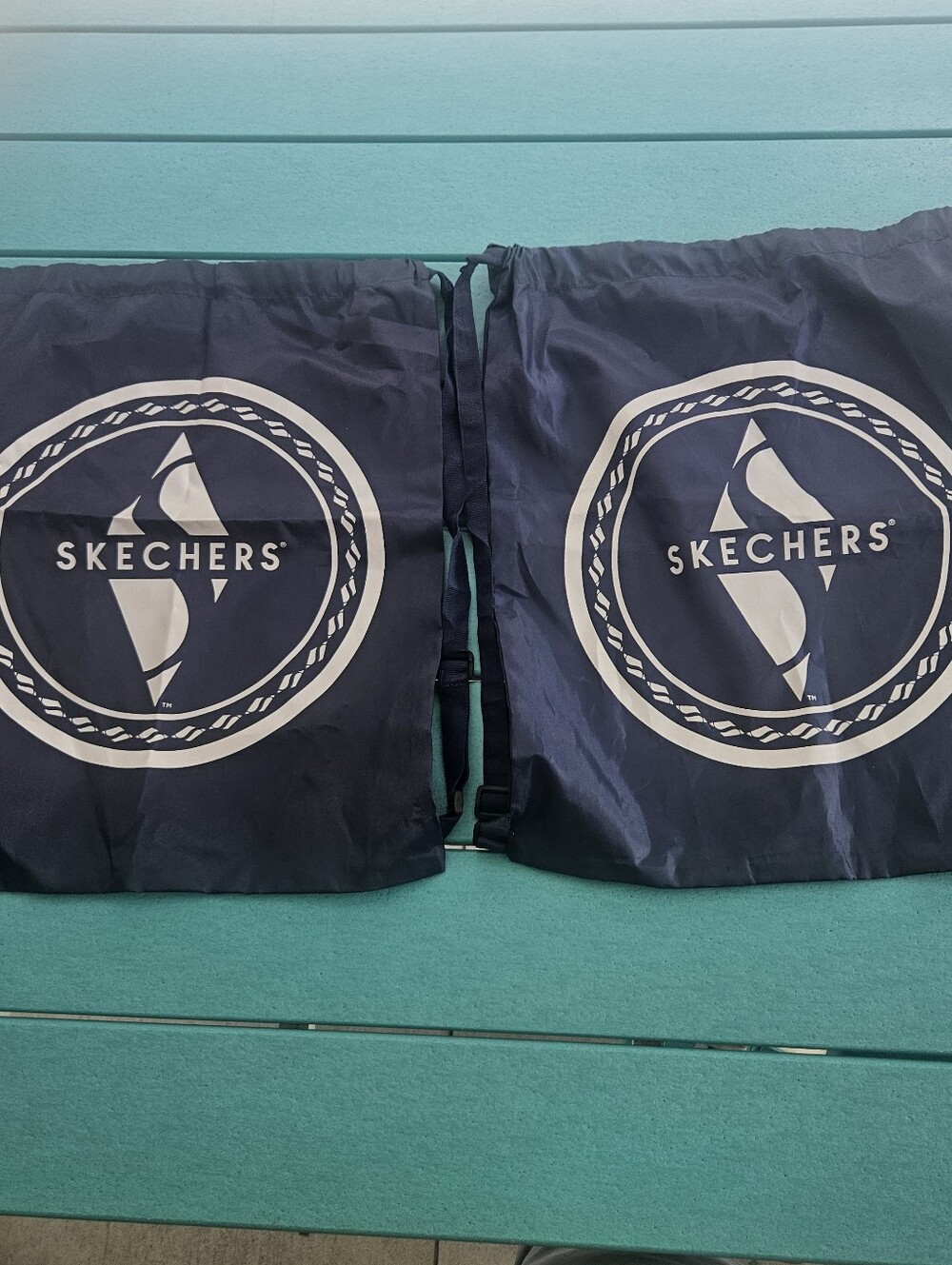 2 Skechers Navy Drawstring Gym Backpack with White Logo